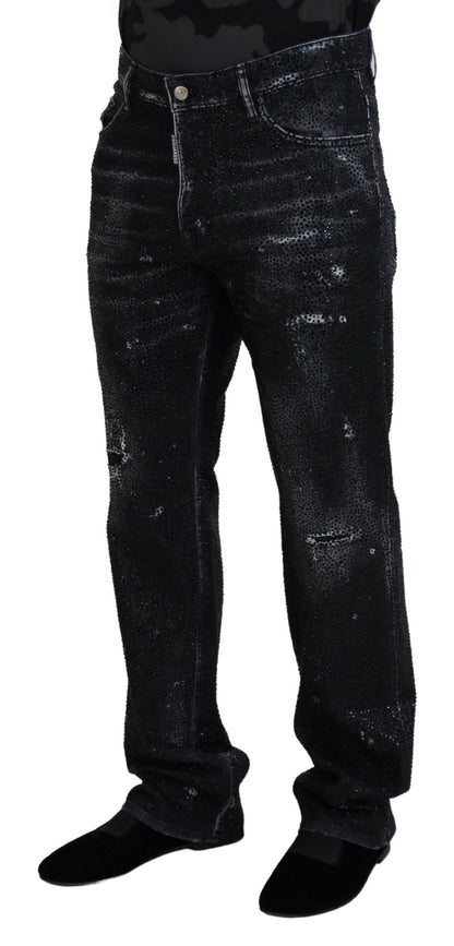 Jeans en jean délavé noir Dsquared² ornés de cristaux