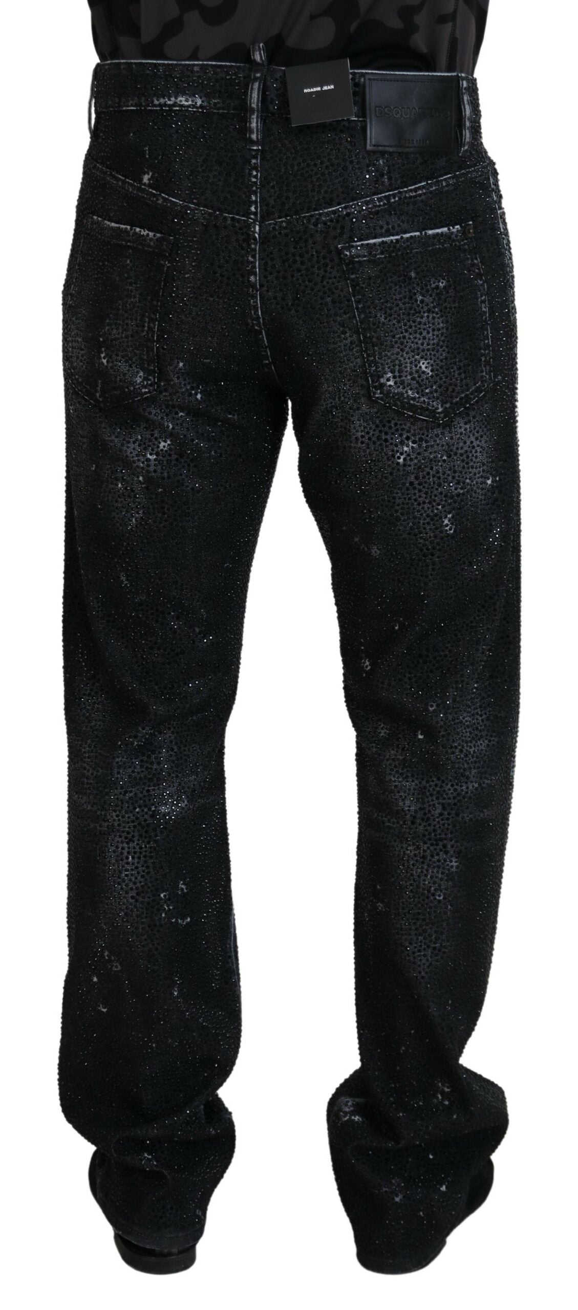 Jeans en jean délavé noir Dsquared² ornés de cristaux