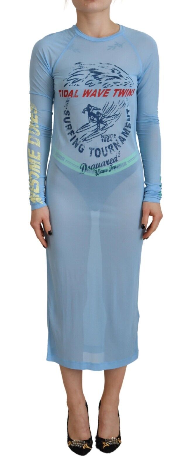 Dsquared² Robe Longue en Viscose Imprimée Bleue