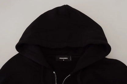 Pull noir à capuche et fermeture éclair avec manches imprimées Dsquared²