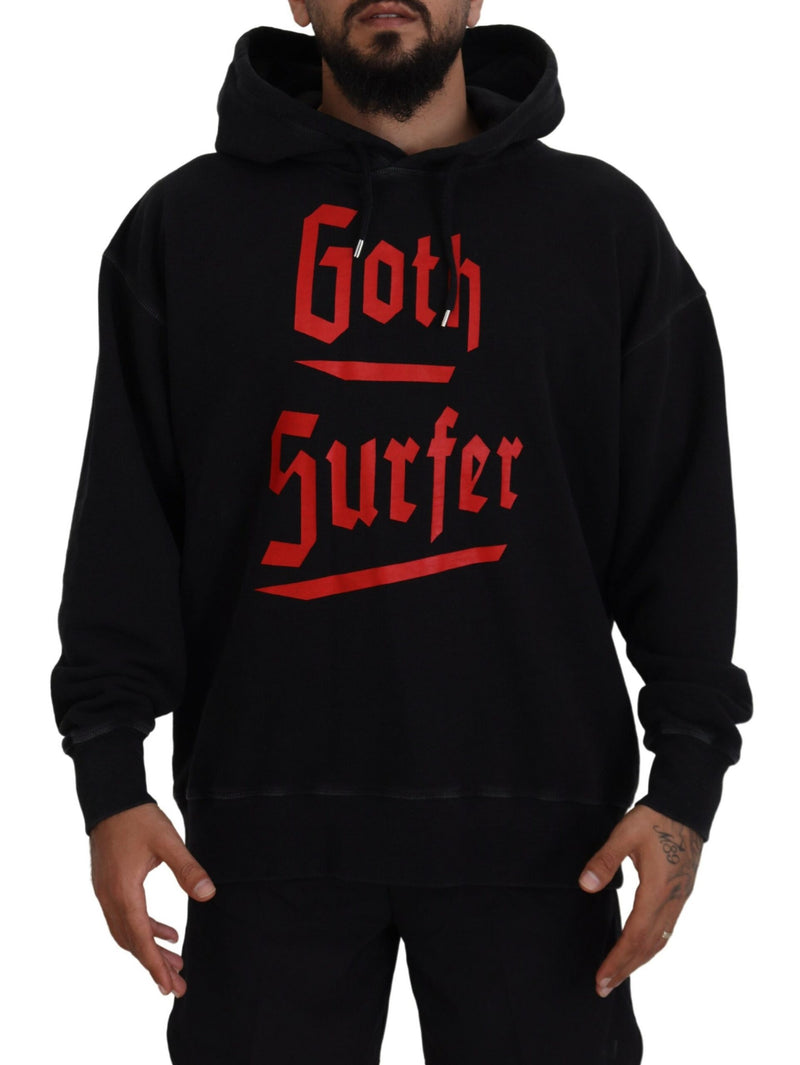 Pull à capuche noir en coton pour homme avec imprimé de la marque Dsquared²