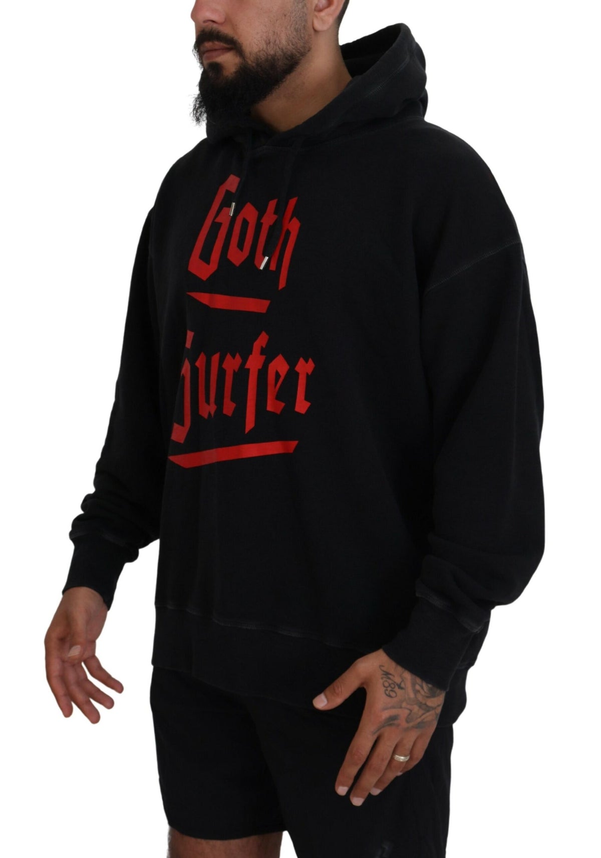 Pull à capuche noir en coton pour homme avec imprimé de la marque Dsquared²