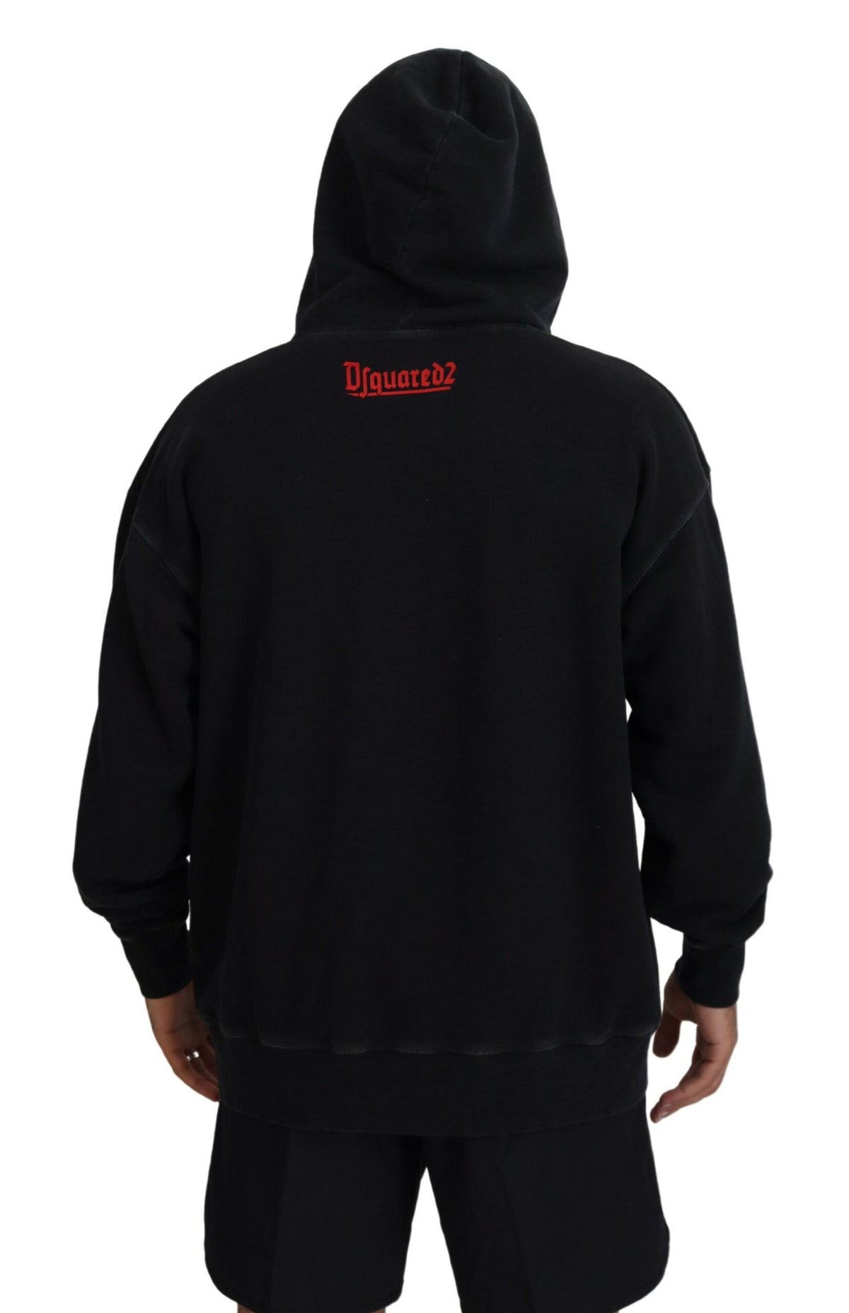 Pull à capuche noir en coton pour homme avec imprimé de la marque Dsquared²