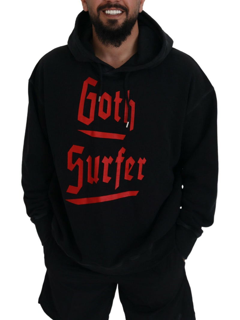 Pull à capuche noir en coton pour homme avec imprimé de la marque Dsquared²