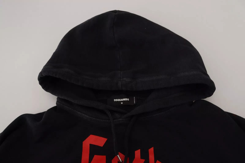 Pull à capuche noir en coton pour homme avec imprimé de la marque Dsquared²