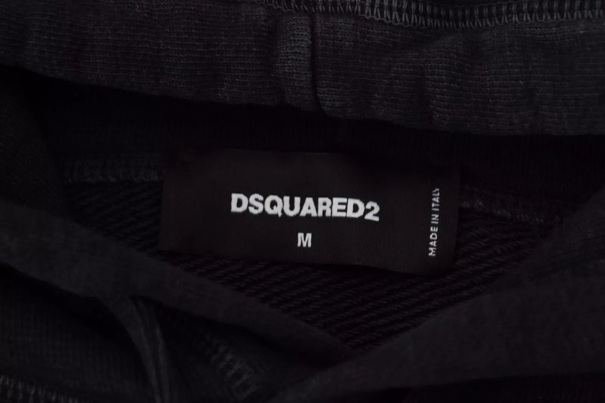 Pull à capuche noir en coton pour homme avec imprimé de la marque Dsquared²