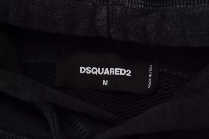 Pull à capuche noir en coton pour homme avec imprimé de la marque Dsquared²