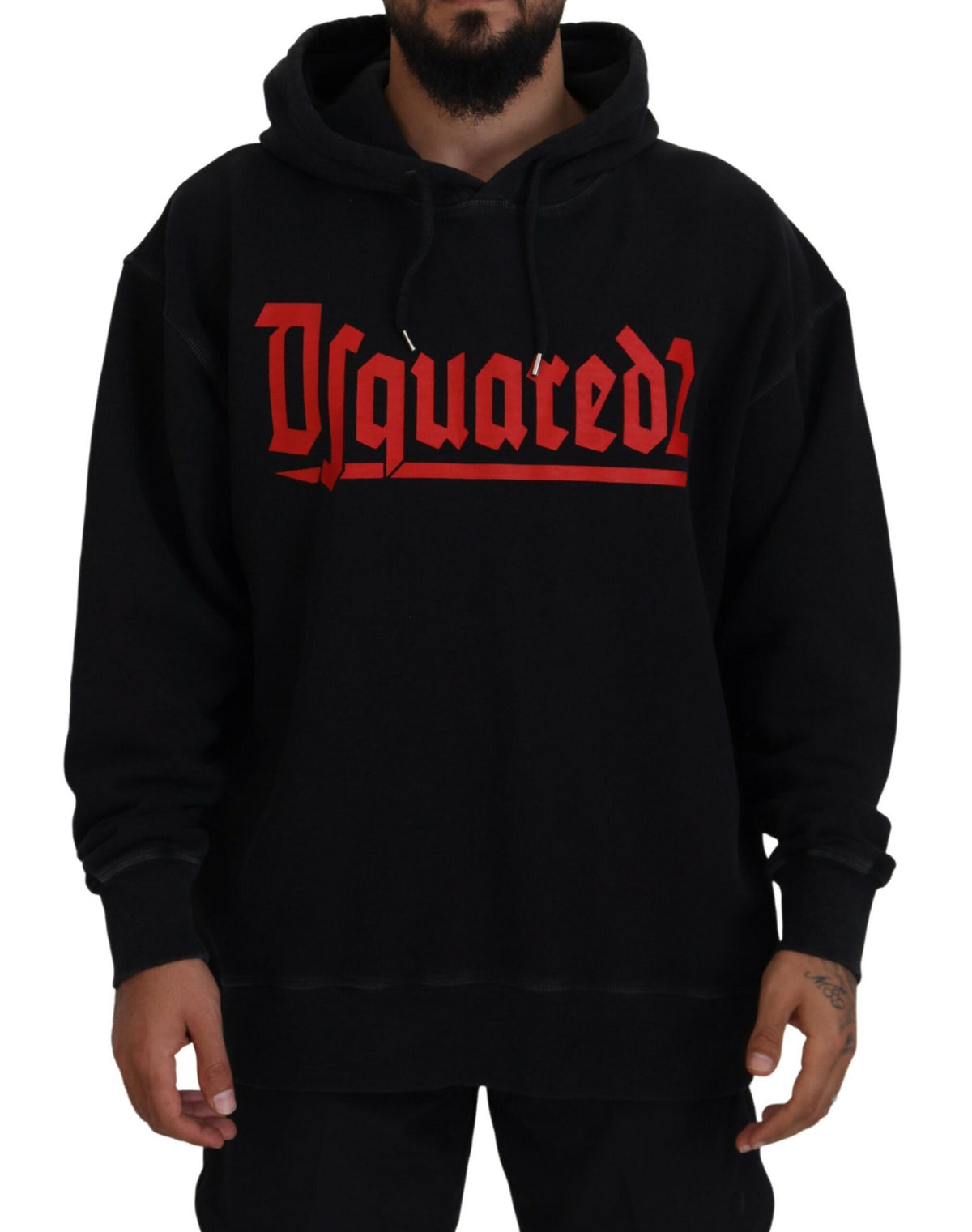 Pull à capuche noir en coton pour homme avec imprimé de la marque Dsquared²