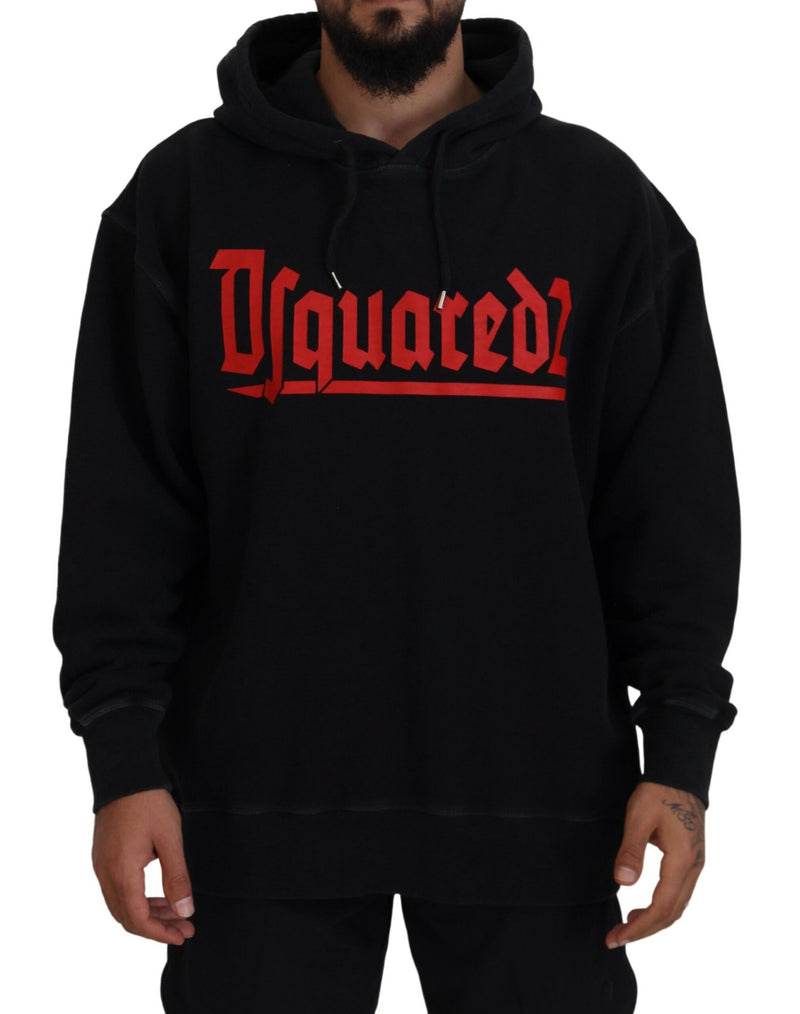 Pull à capuche noir en coton pour homme avec imprimé de la marque Dsquared²