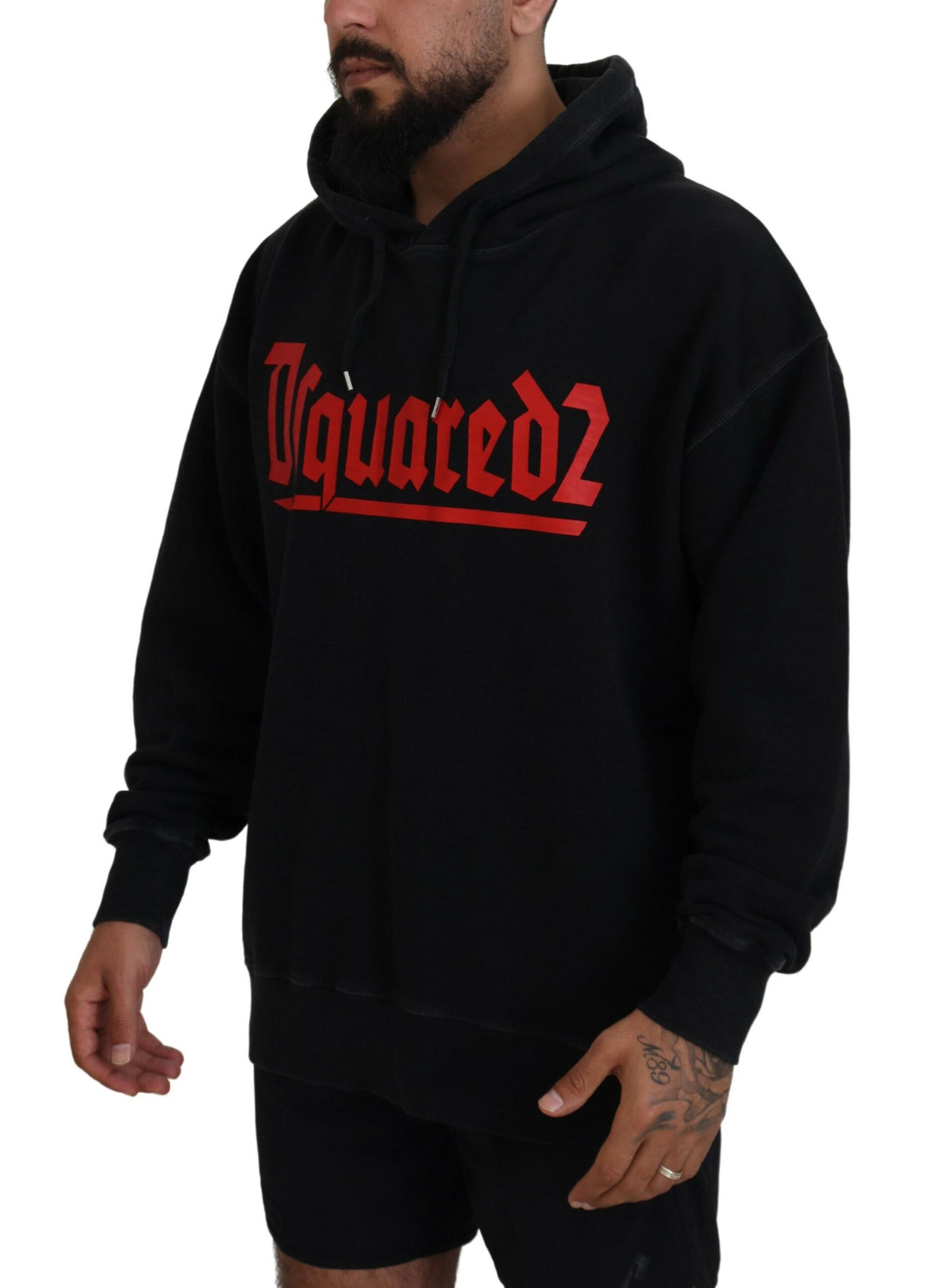Pull à capuche noir en coton pour homme avec imprimé de la marque Dsquared²