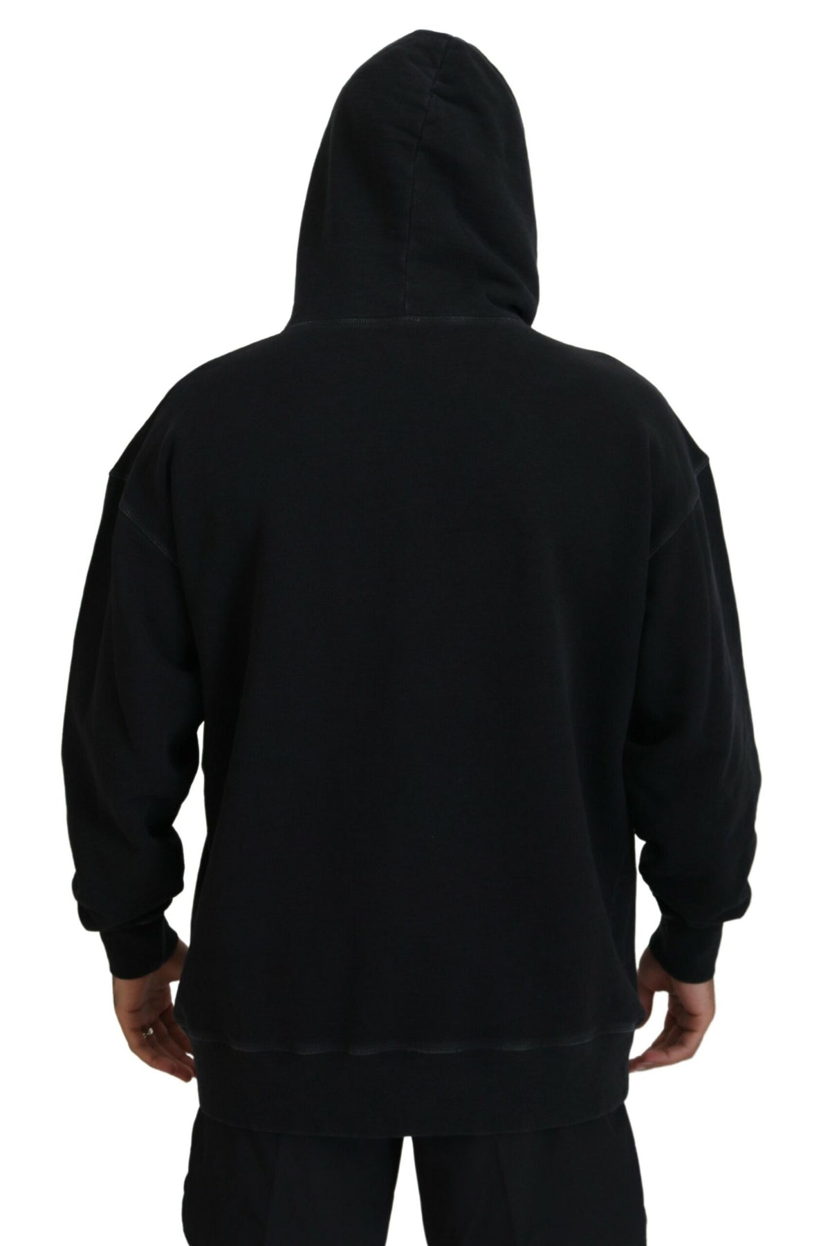 Pull à capuche noir en coton pour homme avec imprimé de la marque Dsquared²