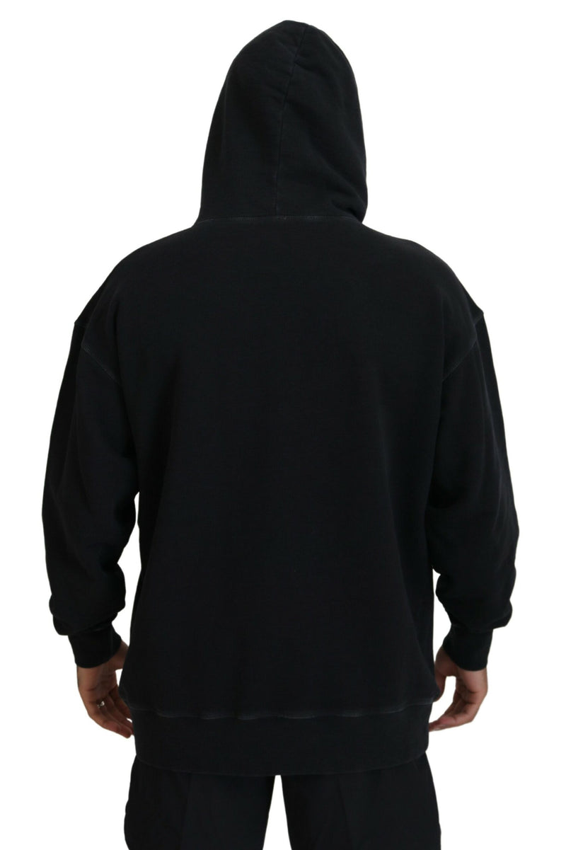 Pull à capuche noir en coton pour homme avec imprimé de la marque Dsquared²