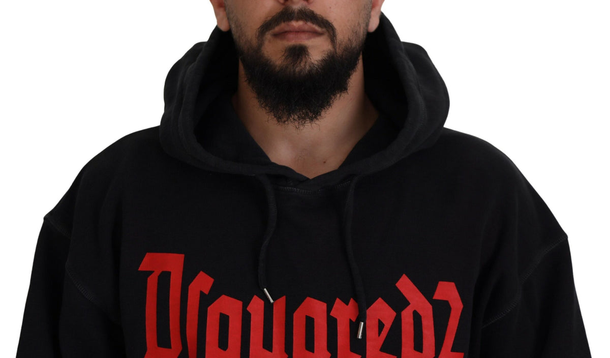 Pull à capuche noir en coton pour homme avec imprimé de la marque Dsquared²