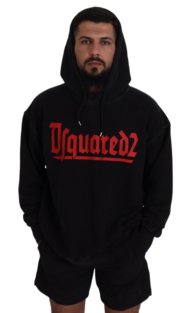 Pull à capuche noir en coton pour homme avec imprimé de la marque Dsquared²
