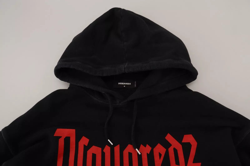 Pull à capuche noir en coton pour homme avec imprimé de la marque Dsquared²