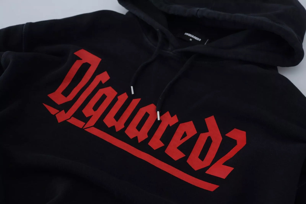 Pull à capuche noir en coton pour homme avec imprimé de la marque Dsquared²