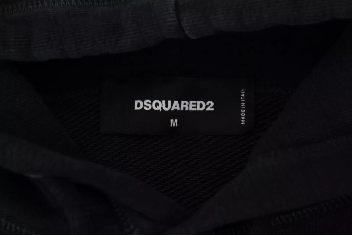 Pull à capuche noir en coton pour homme avec imprimé de la marque Dsquared²