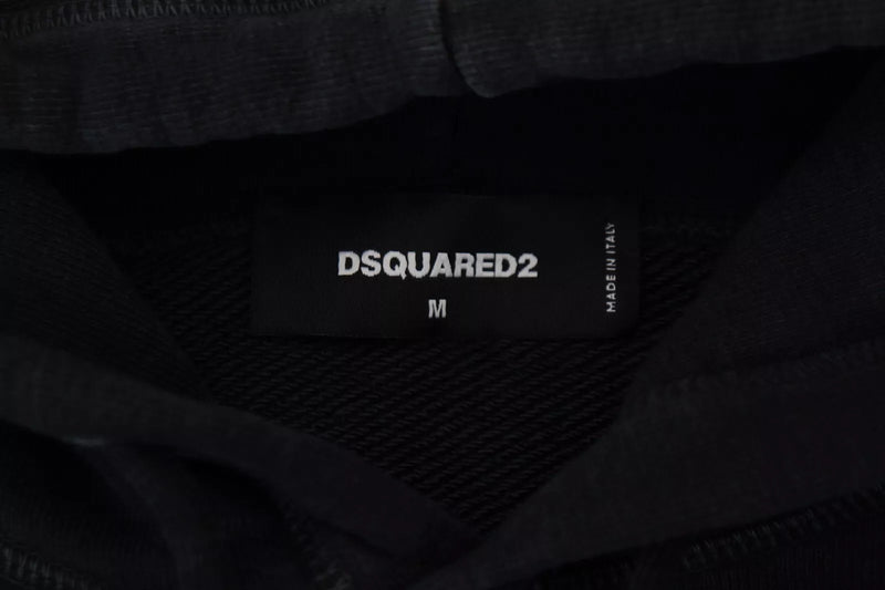 Pull à capuche noir en coton pour homme avec imprimé de la marque Dsquared²