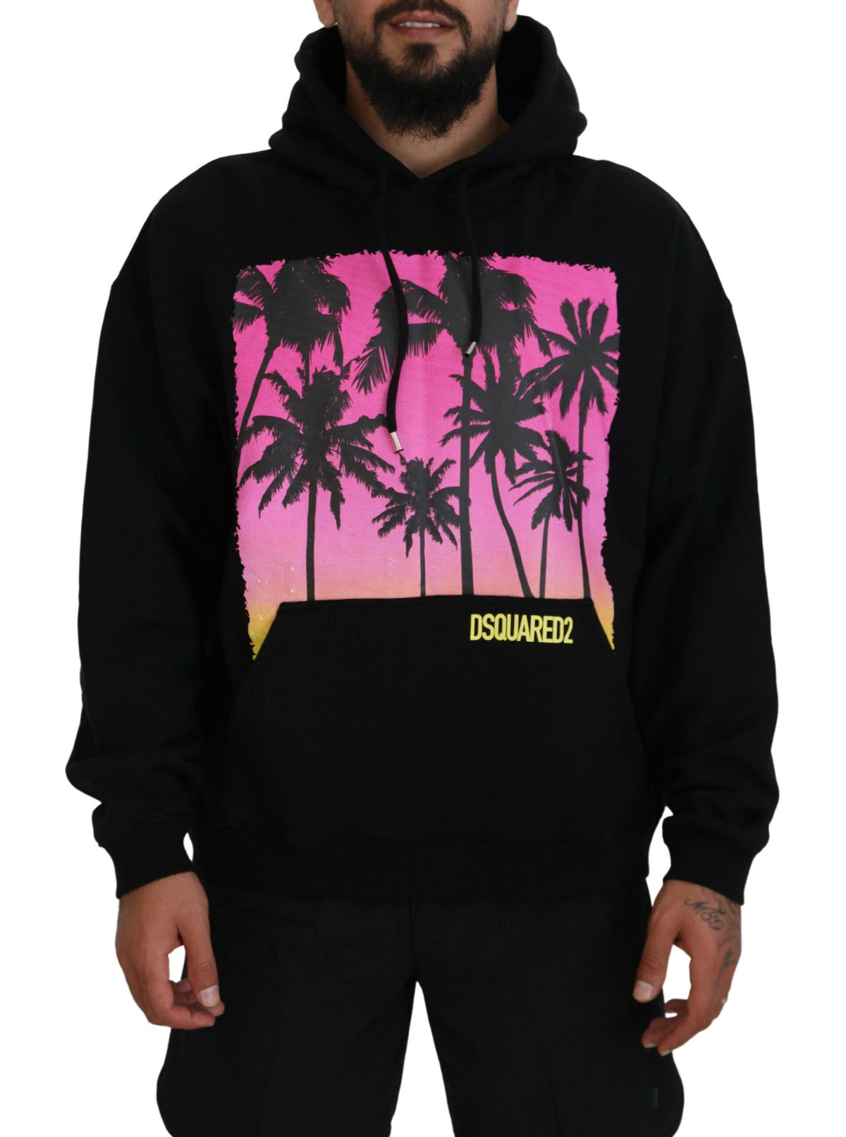 Pull à capuche noir en coton pour homme avec imprimé de la marque Dsquared²