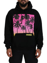 Pull à capuche noir en coton pour homme avec imprimé de la marque Dsquared²