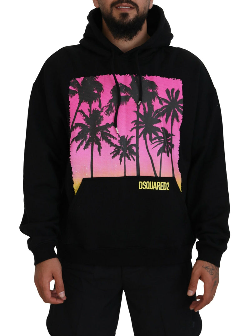 Pull à capuche noir en coton pour homme avec imprimé de la marque Dsquared²