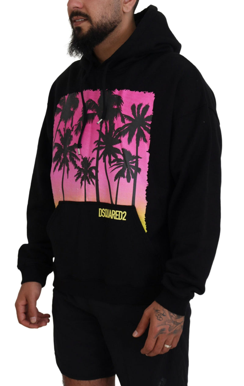 Pull à capuche noir en coton pour homme avec imprimé de la marque Dsquared²