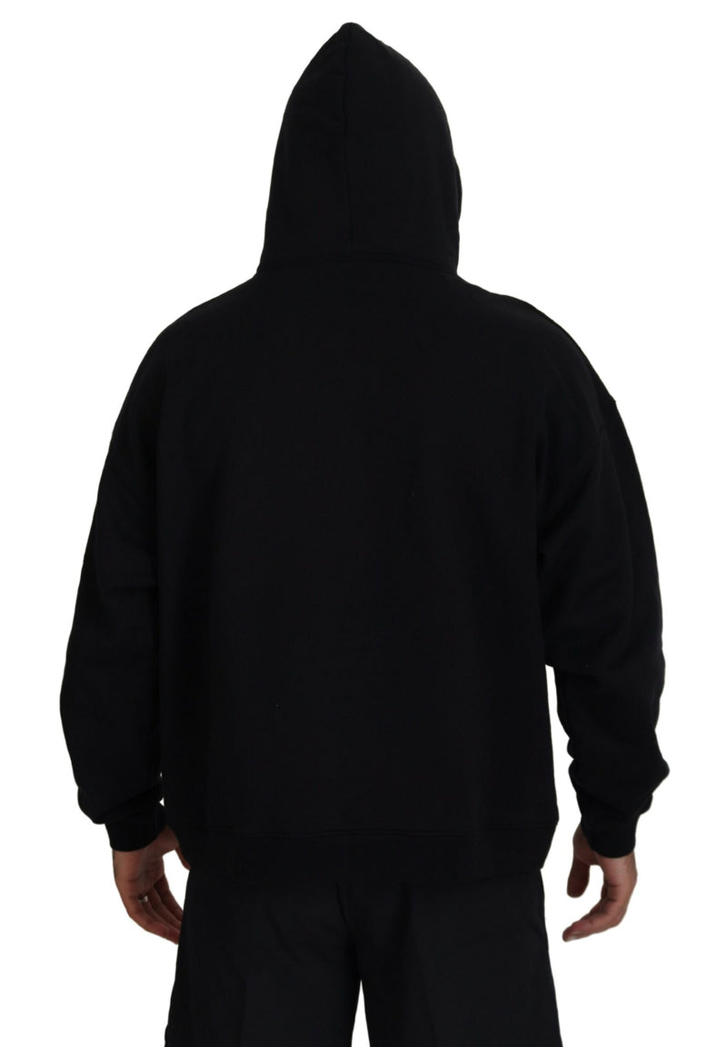 Pull à capuche noir en coton pour homme avec imprimé de la marque Dsquared²