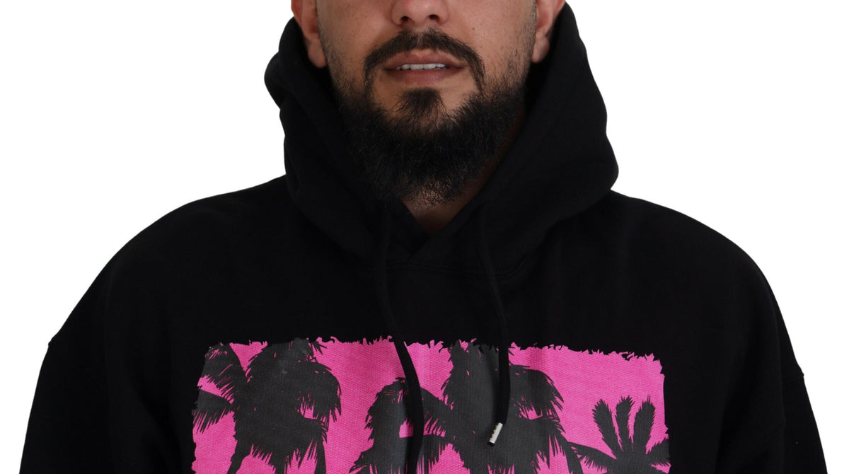 Pull à capuche noir en coton pour homme avec imprimé de la marque Dsquared²