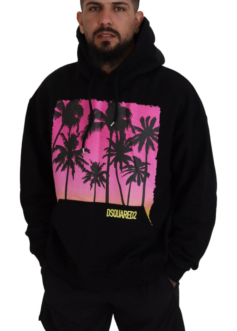 Pull à capuche noir en coton pour homme avec imprimé de la marque Dsquared²