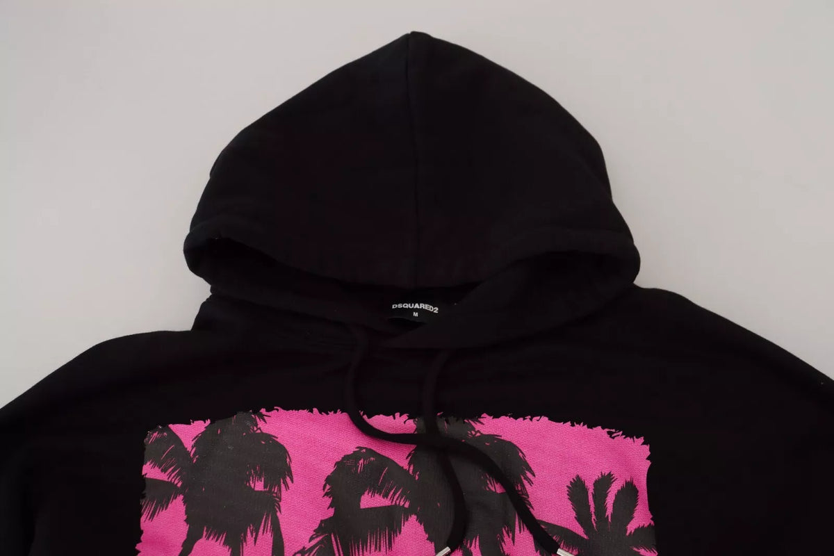 Pull à capuche noir en coton pour homme avec imprimé de la marque Dsquared²