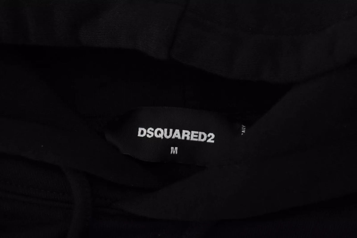 Pull à capuche noir en coton pour homme avec imprimé de la marque Dsquared²