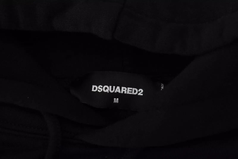 Pull à capuche noir en coton pour homme avec imprimé de la marque Dsquared²