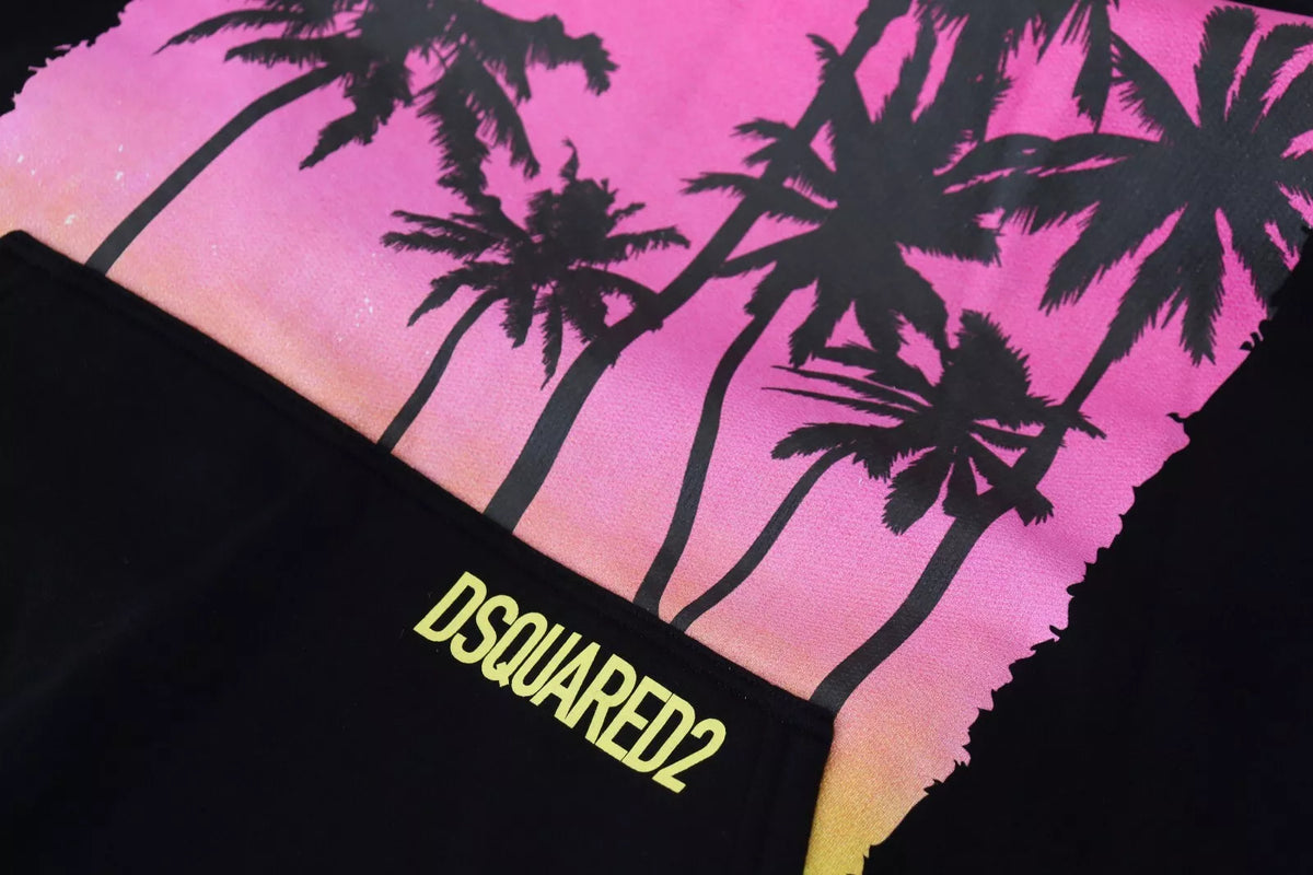 Pull à capuche noir en coton pour homme avec imprimé de la marque Dsquared²