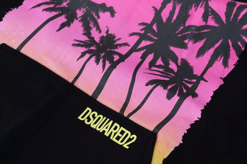 Pull à capuche noir en coton pour homme avec imprimé de la marque Dsquared²