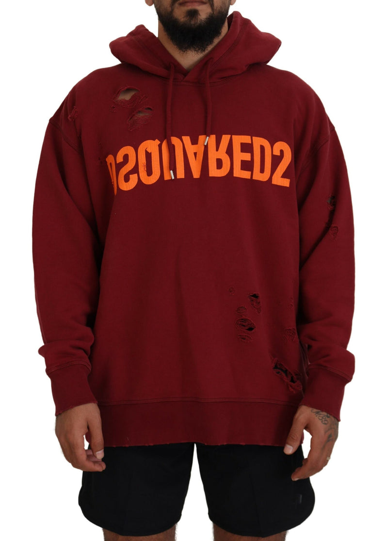 Pull en coton à capuche, imprimé et délavé, couleur marron, Dsquared²