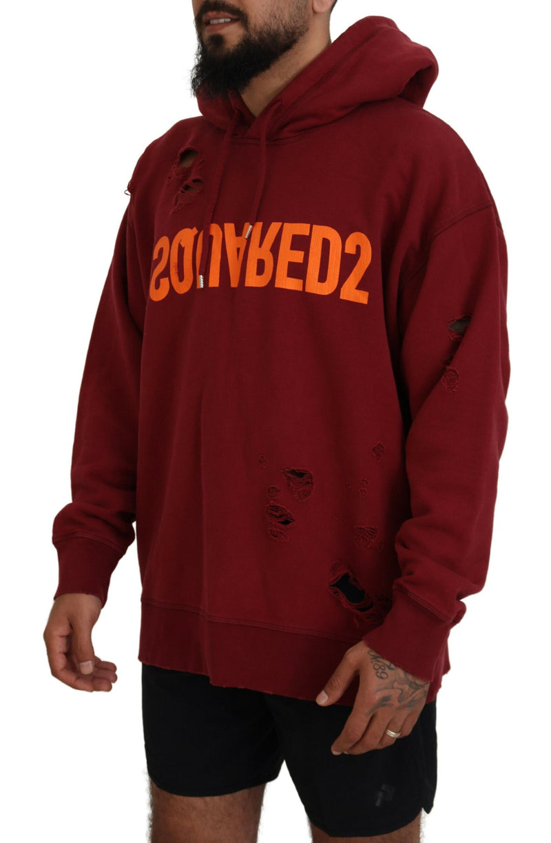 Pull en coton à capuche, imprimé et délavé, couleur marron, Dsquared²