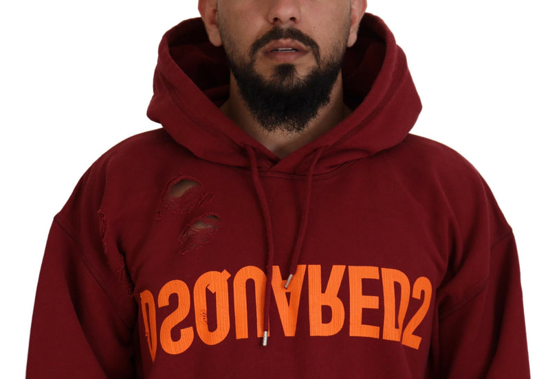Pull en coton à capuche, imprimé et délavé, couleur marron, Dsquared²