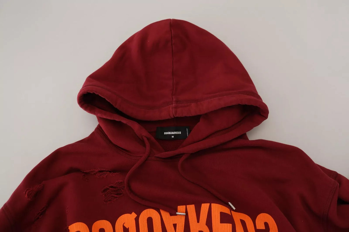 Pull en coton à capuche, imprimé et délavé, couleur marron, Dsquared²