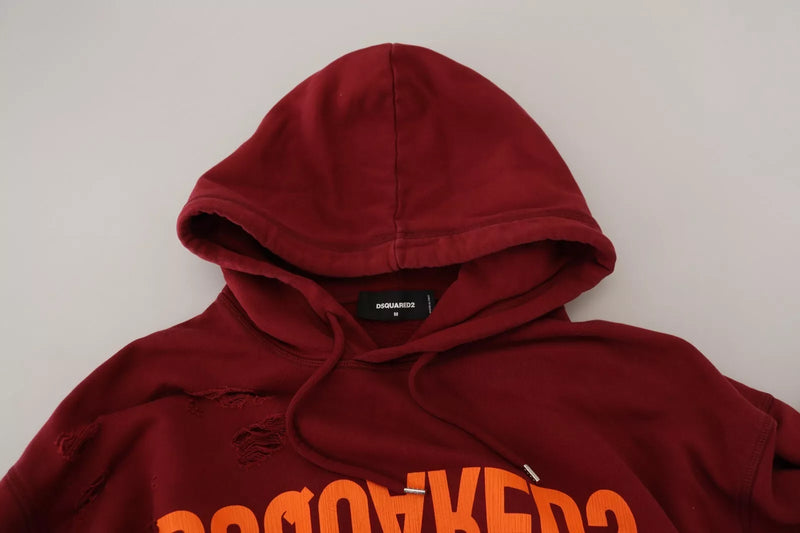 Pull en coton à capuche, imprimé et délavé, couleur marron, Dsquared²