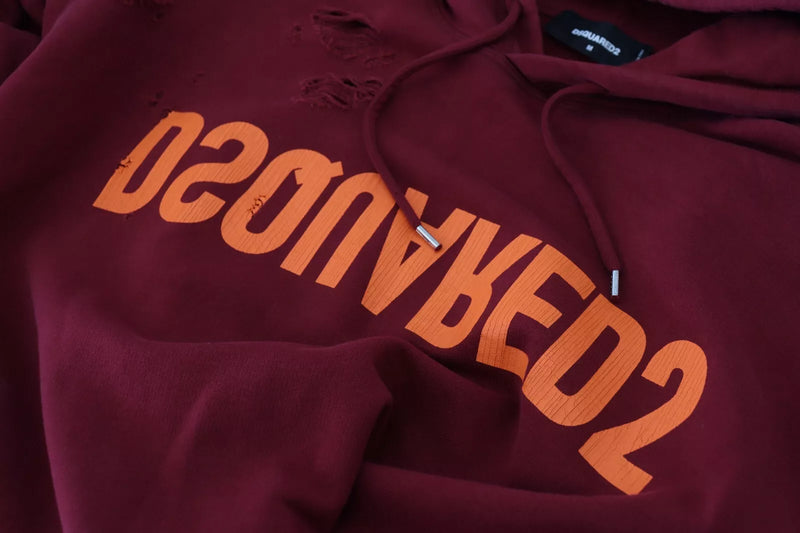 Pull en coton à capuche, imprimé et délavé, couleur marron, Dsquared²