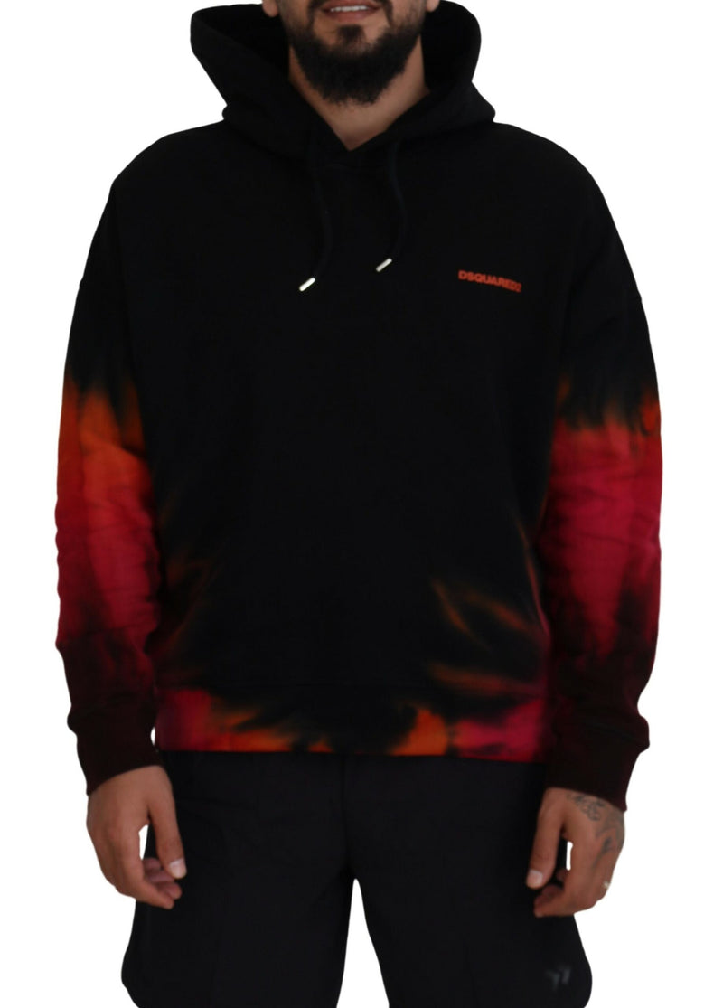 Pull en coton à capuche tie-dye noir et rouge Dsquared²