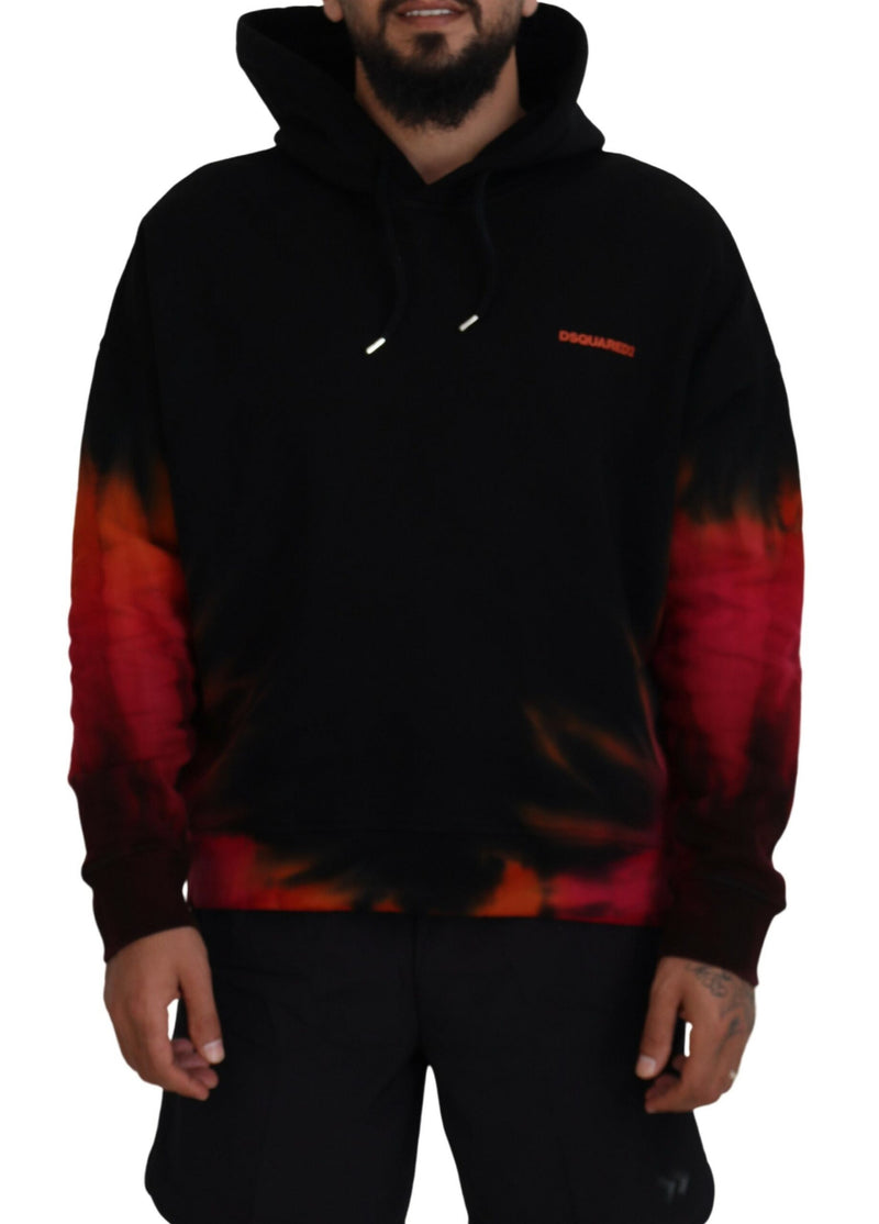 Pull en coton à capuche tie-dye noir et rouge Dsquared²