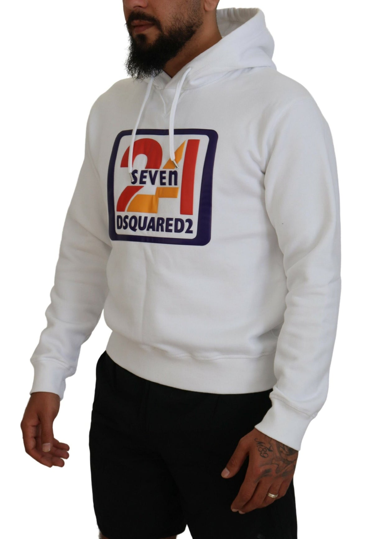 Pull à capuche en coton blanc pour homme avec imprimé Dsquared²