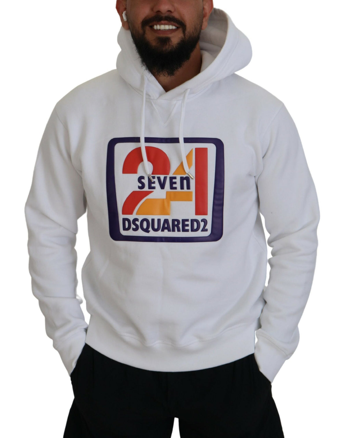 Pull à capuche en coton blanc pour homme avec imprimé Dsquared²
