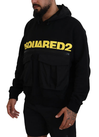 Pull en coton noir à capuche avec imprimé de la marque Dsquared²