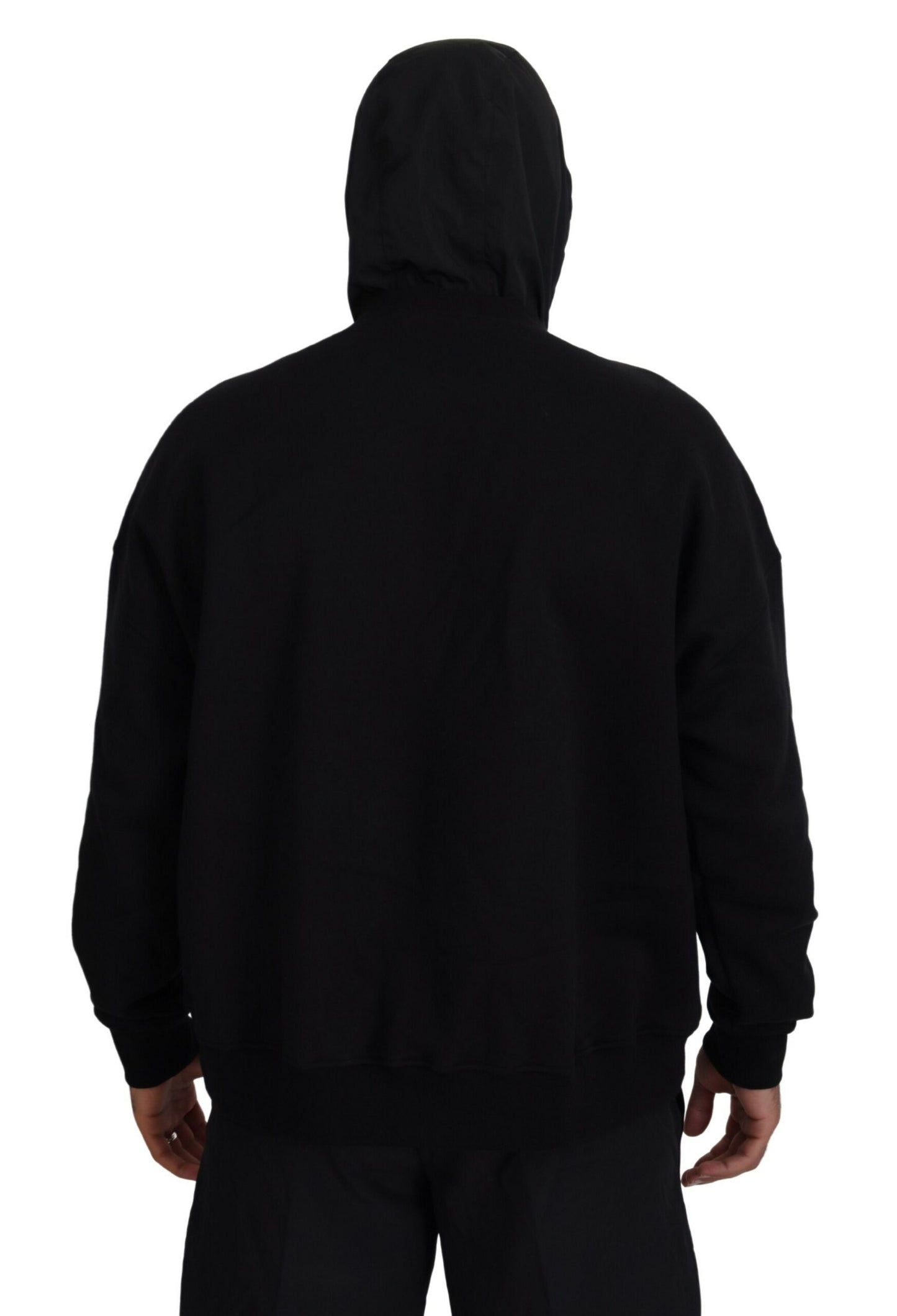 Pull en coton noir à capuche avec imprimé de la marque Dsquared²