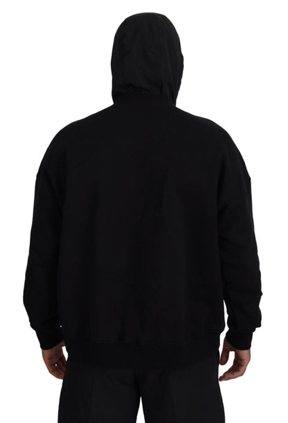 Pull en coton noir à capuche avec imprimé de la marque Dsquared²