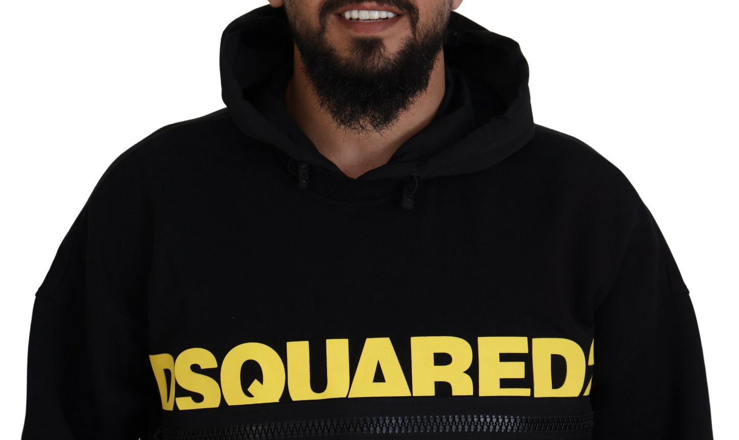 Pull en coton noir à capuche avec imprimé de la marque Dsquared²