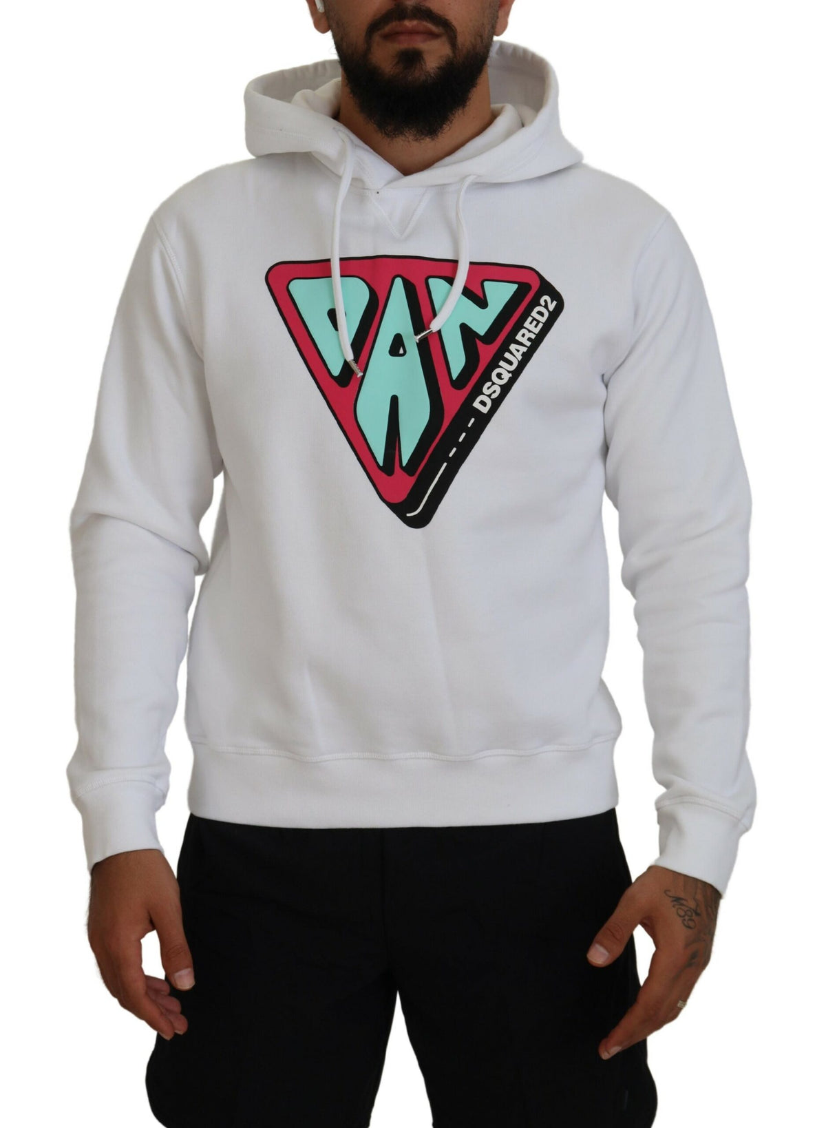 Pull en coton blanc à capuche avec imprimé de Dsquared²