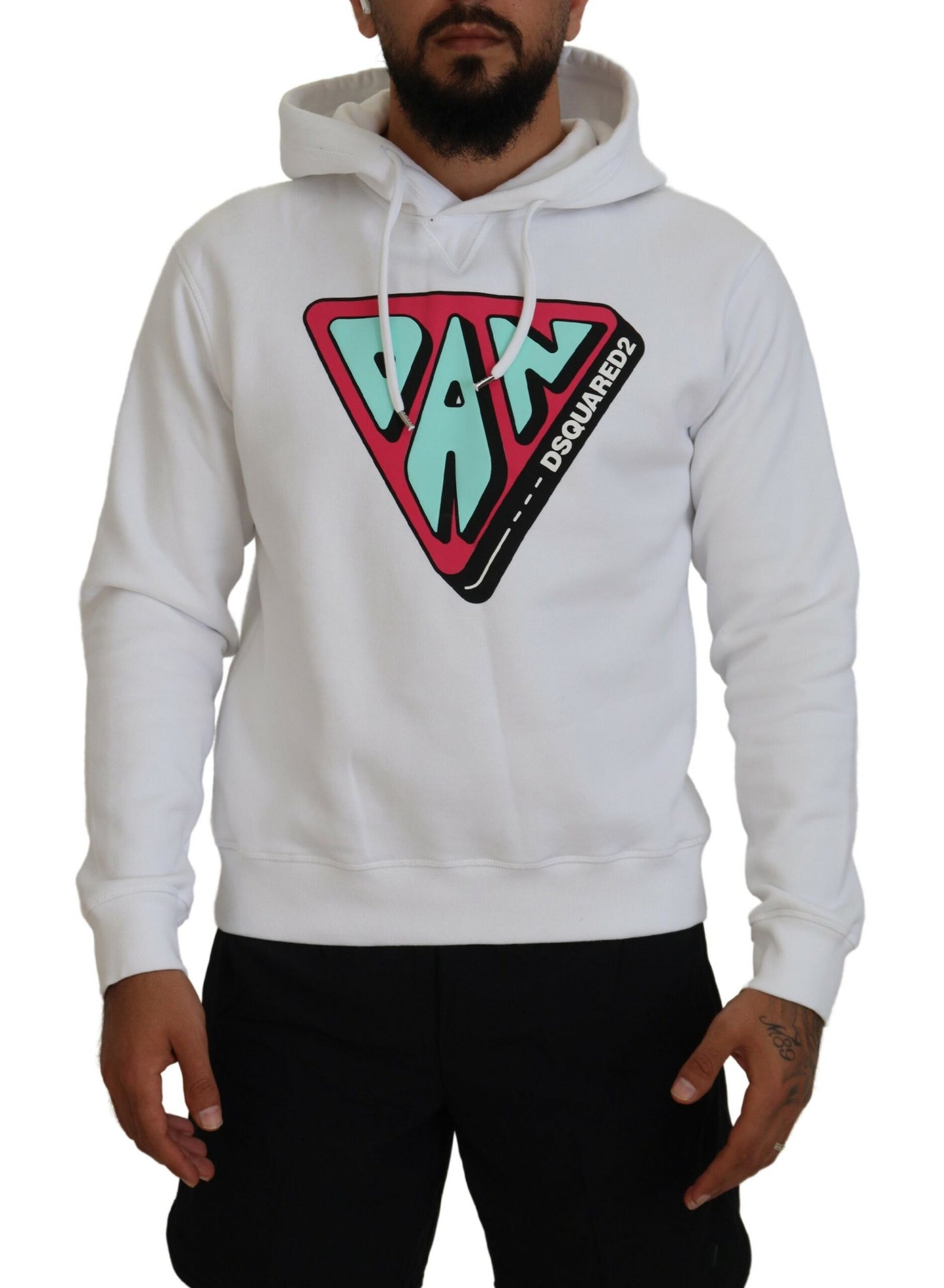 Pull en coton blanc à capuche avec imprimé de Dsquared²